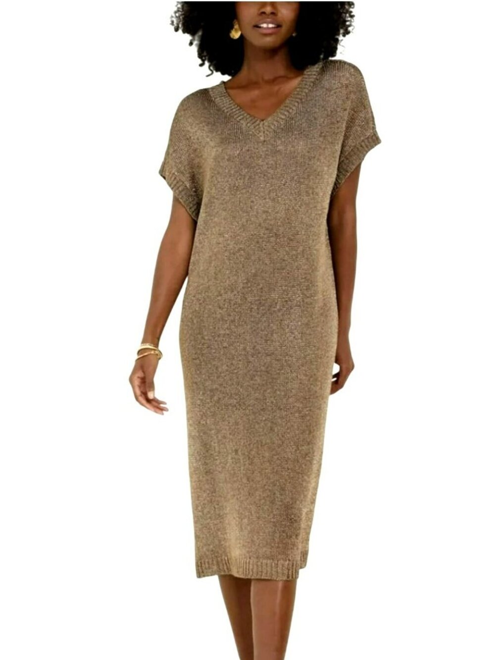 Tuckernuck Metallic Brown Knit Midi Dress